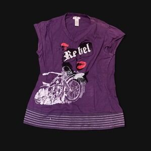 Vixen motorcycle graphic t shirt top fitted‎ y2k ribbing cotton XL/15.25
